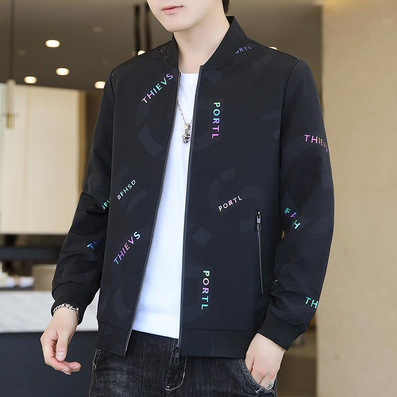 Fleece Jacket Men's Winter New Style Men's Baseball Collar Youth Casual Full Print Printed Top Jacket