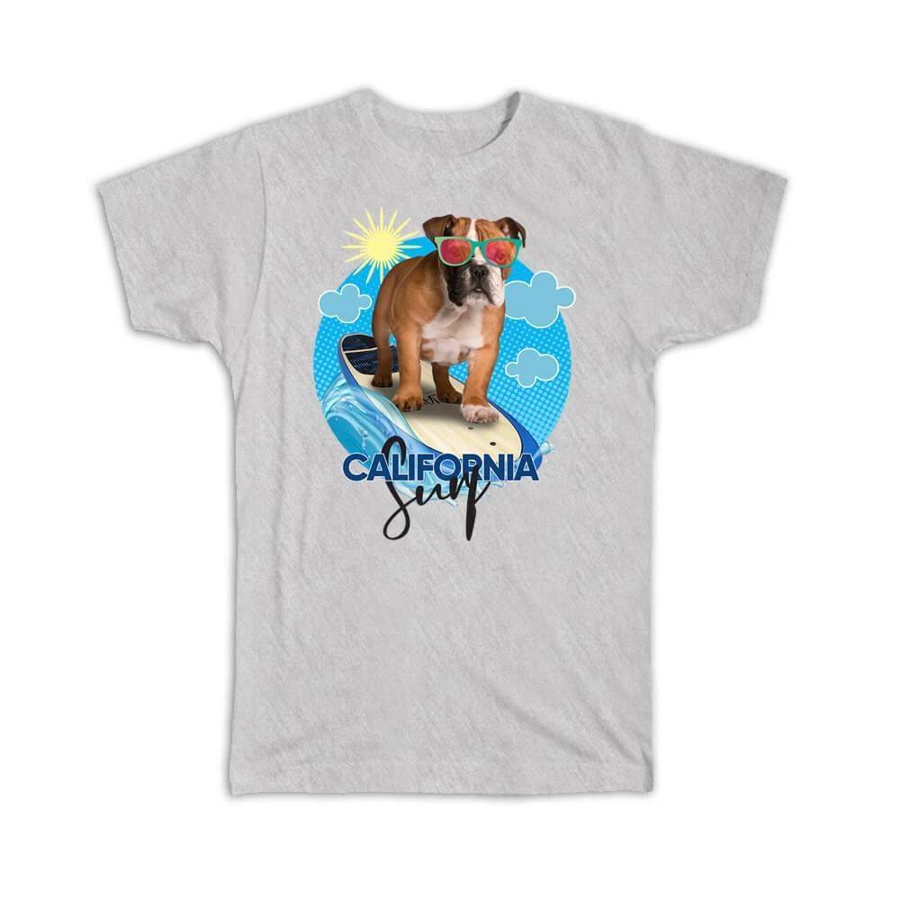 Gift T-Shirt : Bulldog For Surfer California Surf Surfing Board Water Sport Dog 4XL