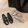 Fashion Inside Heightened Single Shoes Women's Fall New French Square Toe Shallow Rivet Bow Mary Jane Ballet Shoes
