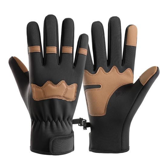 1 Pair Winter Gloves Patchwork Color Touch Screen Design Non-Slip Imitation Leather Palm Riding Gloves