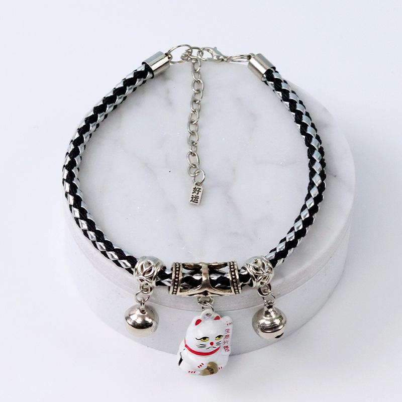 Handmade pet hand-woven lucky cat collar cartoon bell jewelry neck ring hand-woven