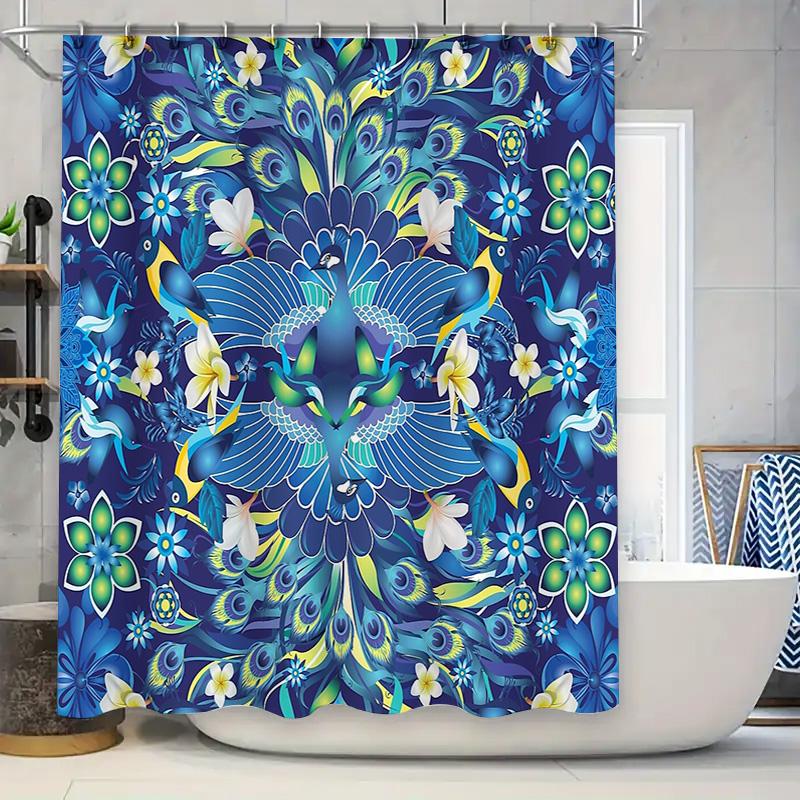 

Blue Peacock Feather Shower Curtain Sets Waterproof Teal Bathroom Decor Vintage Floral Pattern Backdrop Home Textile Artistic De W60H190(CM)-1 Pcs