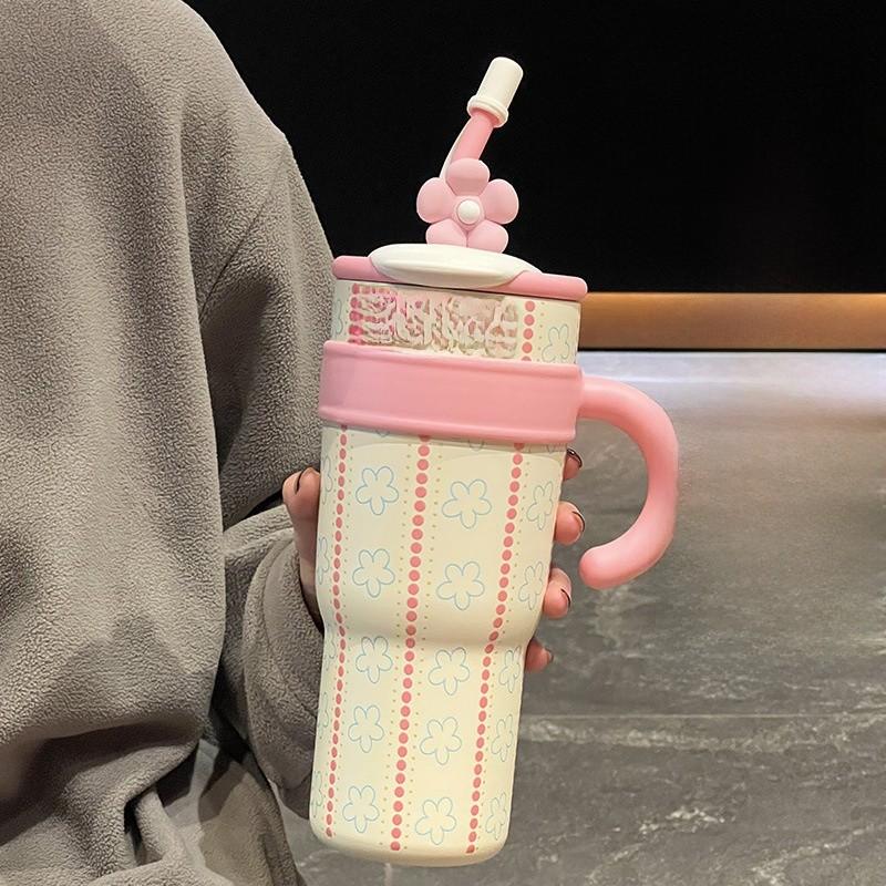 Isolierter Keramikbecher im koreanischen Stil mit Henkel für Reise- und Bürogebrauch