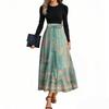 Women's Fashion Casual Belted Long Sleeve Round Neck Floral Printed Elegant Temperament Dresses