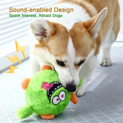 Cartoon Demon Dog Chew Toy Boredom Stress Relief Squeaky Ball Teething Toy Bite Resistant Interactive Stuffed Plushie Pet Supplies
