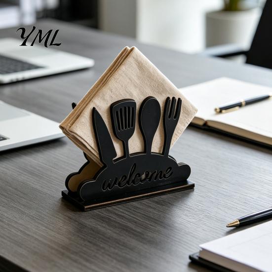Elegant Table Napkin Organizer Rustic Wooden Holder, Free Standing Paper Dispenser, Modern Small Stand for Dining Coffee Bar Home Farmhouse Decor Pine