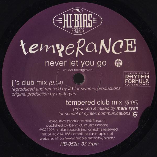 Виниловая пластинка TEMPERANCE Never Let You Go HB052 HiBias Records 1995 Канада Танцевальная Электроника Б/у