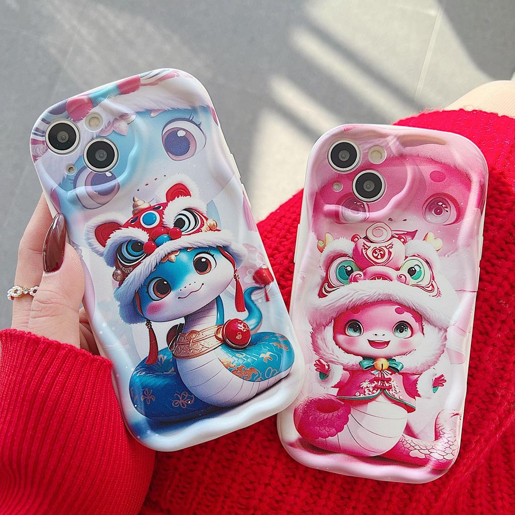 Silicone Case for Xiaomi Redmi Note 14 13 Samsung A56 A26 A36 Oppo A3 A5 Pro Tecno Spark 30C Funda Cartoon Snake New Year Cover Soft TPU Bumper