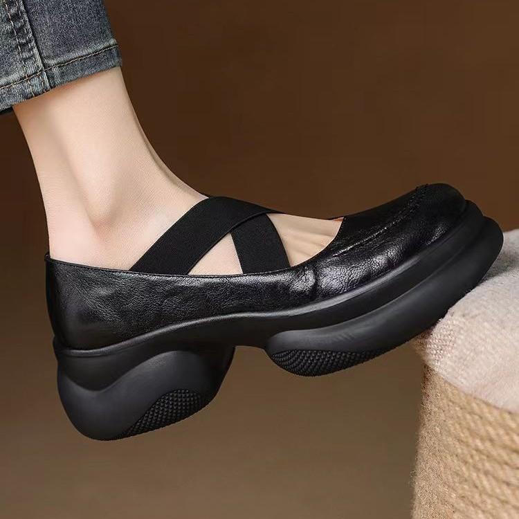 Light and soft series~ Huge comfort~ New leather single shoes women's small thick-soled Mary Jane shoes cross-strap leather shoes