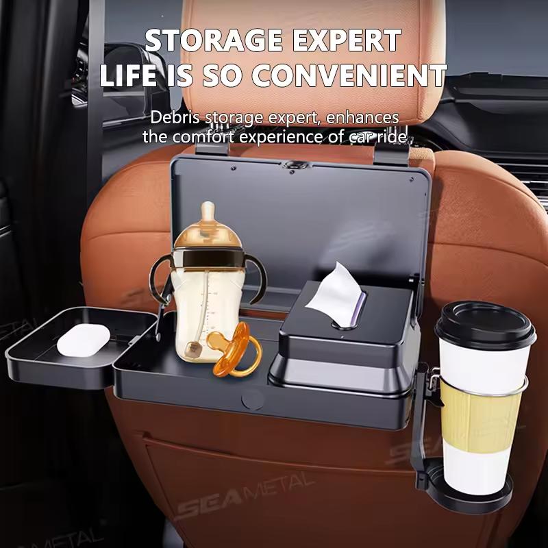 Car Backseat Table Food Tray Organizer With Cup Holder Tissue Box Auto Headrest Table Auto Cup Holder Dinner Tray Car Interior