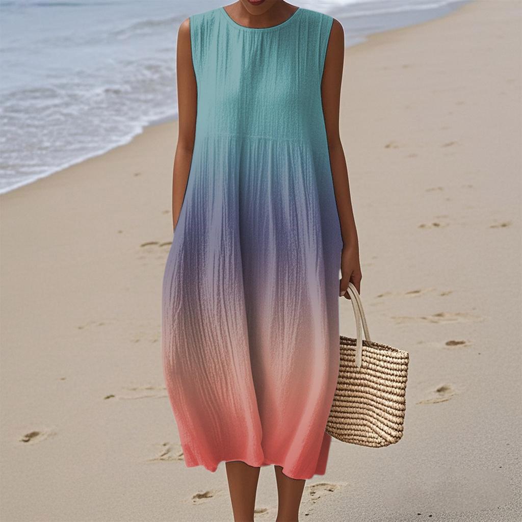 Women's Fashion Casual Sleeveless Round Neck Gradient Elegant Temperament Dress