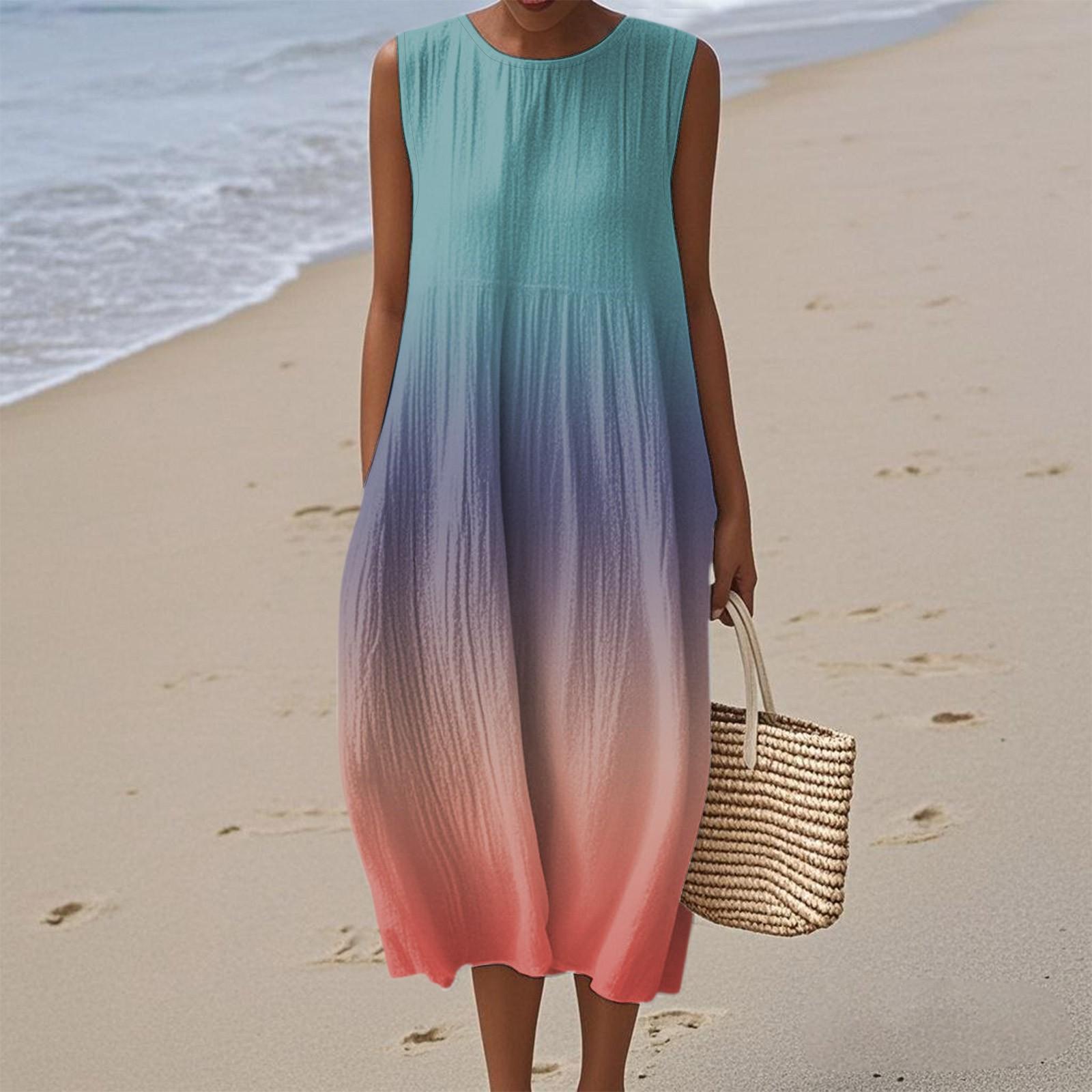 

Женское модное повседневное платье без рукавов с круглым вырезом и градиентом, элегантное, темпераментное L