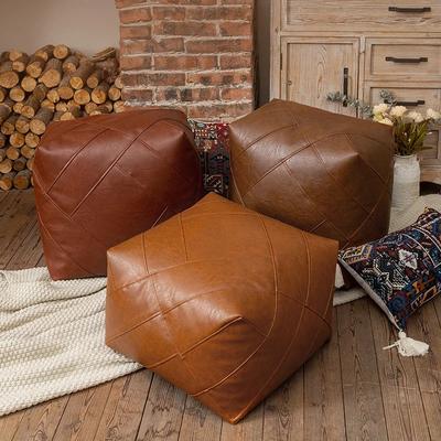 Pu Leather Moroccan Cushion Cover Tatami Unstuffed Floor Cushion Meditation Pouf Home Decor Lazy Futon Wax Leather Ottoman