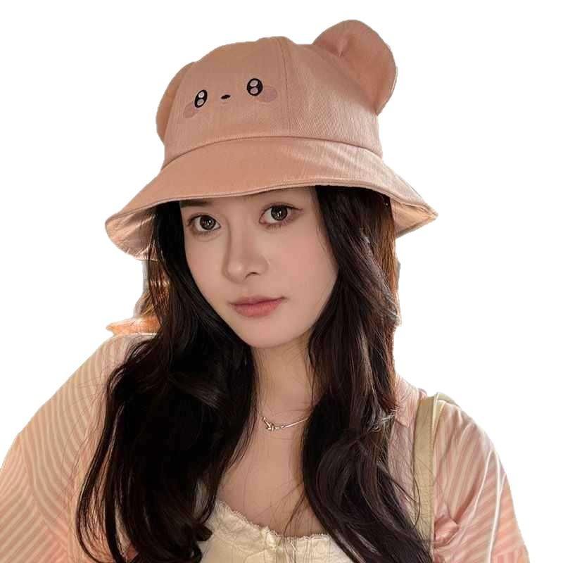 Fisherman hat children cartoon cute bear hat spring and summer face covering versatile basin hat student outdoor sun protection hat