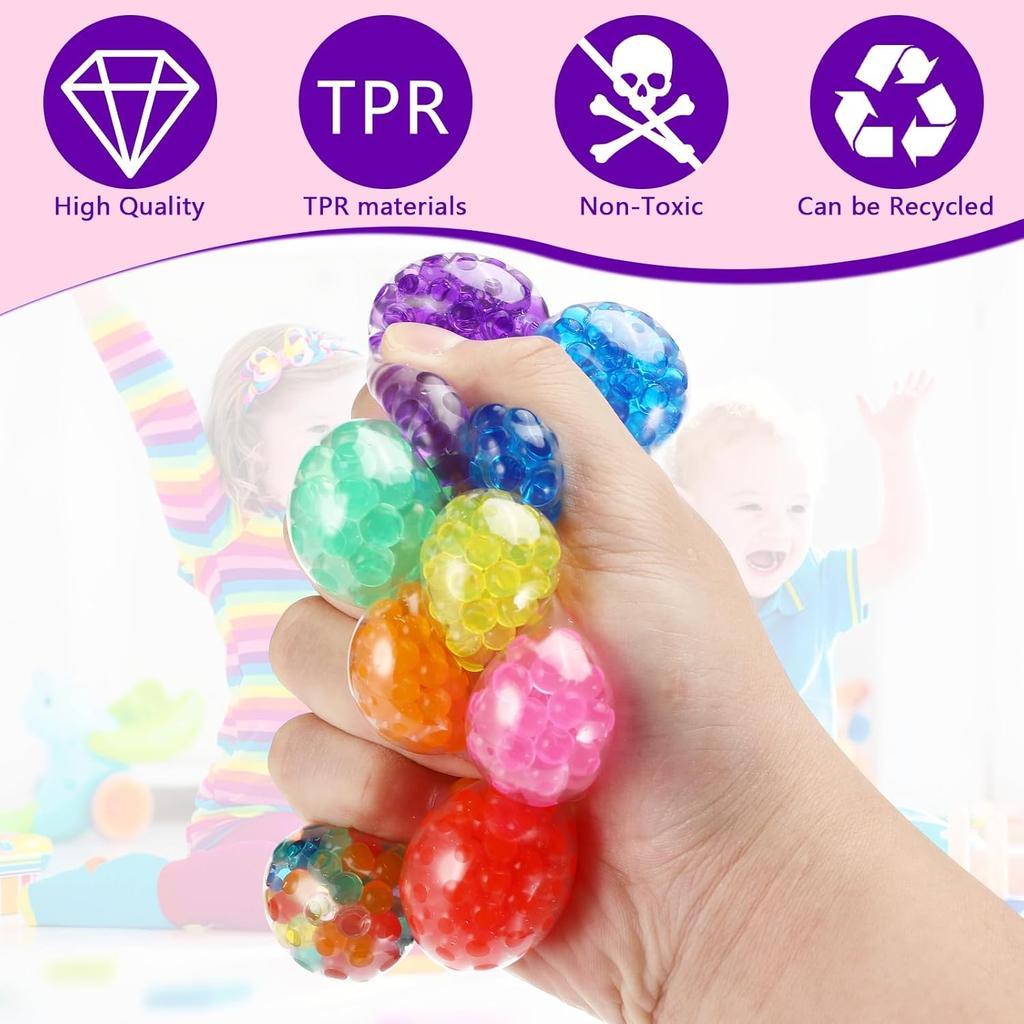 Anti-Stress Mini Squishy Balls 24 Pack 3.5 Cm Non-Toxic TPR Filled with Gel Beads Multicolor Stress Relief Toy for Kids and Adults