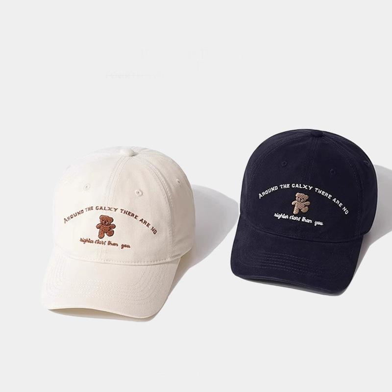 Cute Dancing Bear Embroidered Baseball Cap for Women with Four Seasons Faces Small Korean Style Trendy Wide Essence Baseball Cap