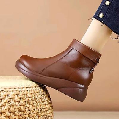 Herbst- und Winter-Samt-Kurzstiefel mit dicker Sohle, Seitenzip, runde Spitze, Winterstiefel, kurze flache Mode-Stiefel