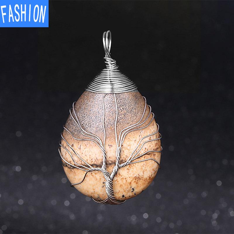 Grande collana in pietra fatta a mano con ametista, pietra semipreziosa, goccia d'acqua, energia naturale, in rame, con pendente in cristallo