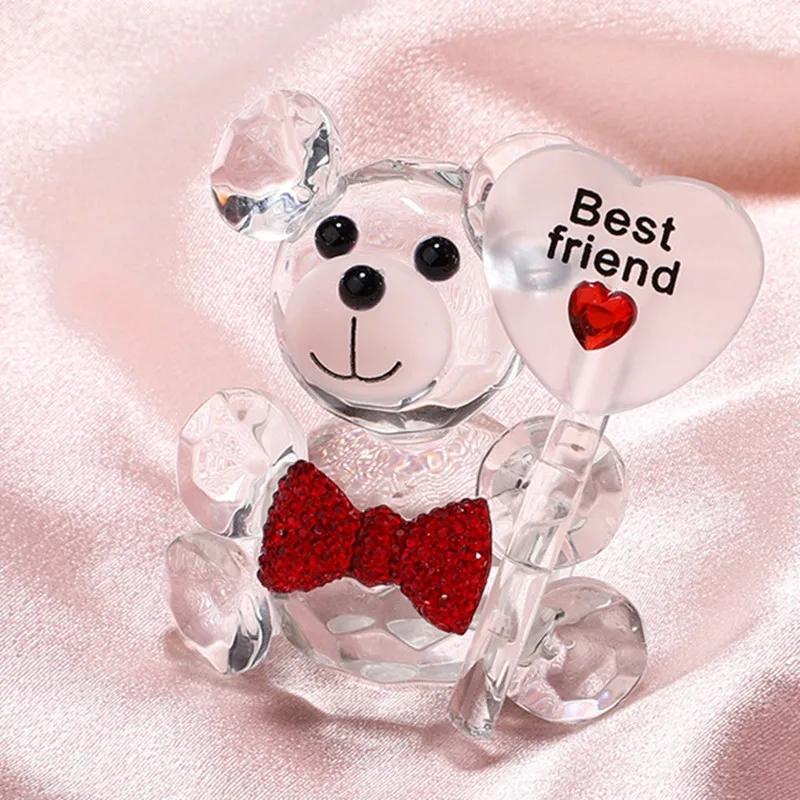Kristallbär mit der Aufschrift „I Love You“, Geschenk zum Valentinstag, künstliche Rose aus Glas, Muttertag, Hochzeit, Party, Babyparty, Geschenk für Gäste