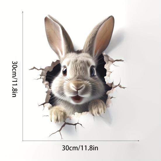 Yousheng Breaking Wall Rabbit Wall Sticker Waterproof PVC Self-adhesive Home Office Living Room 3D Effect Bunny Wall Art Decoration Decal