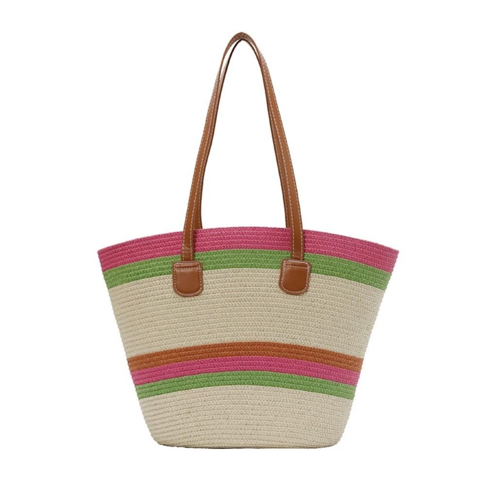 Large Capacity Stripe Woven Tote Bag Polyester Summer Beach Handbag Shopping Straw Bag  School