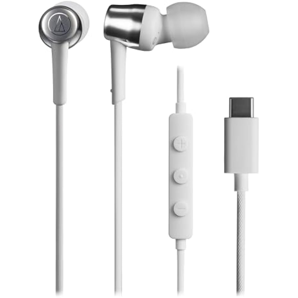 Audio-Technica ATH-CKD30C WH Earphones, Wired Type C, USB Type-C, Cable Length 1.2m, Small, Light...