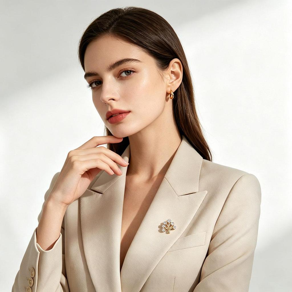 Original Tree of Life Brooch, New Korean Style Simple Small Pin Brooch, Suit Anti-Exposure Buckle Cardigan Accessories