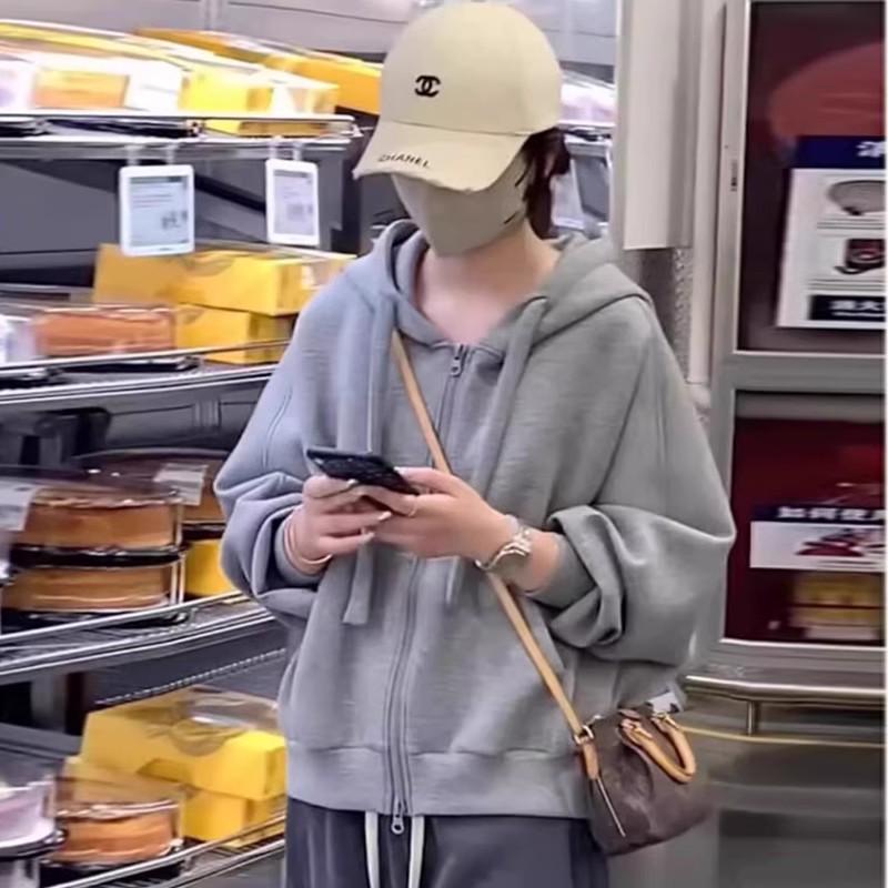 Women s Loose Fit Gray Hooded Cardigan - Pure Cotton Spring 2025 Korean Casual Style Sweatshirt S