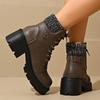 Autumn and Winter Korean Versatile Large Short Women's Round Head Thick Heel Zipper Lace Lace Women's Boots