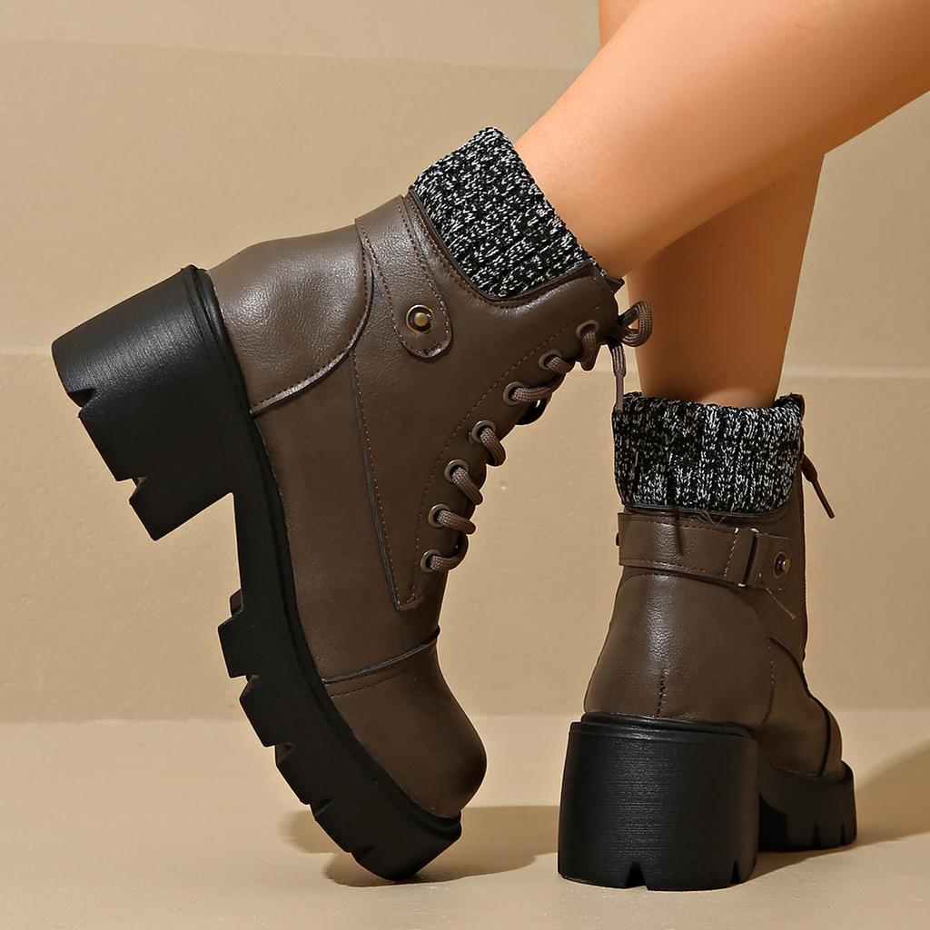 Autumn and Winter Korean Versatile Large Short Women's Round Head Thick Heel Zipper Lace Lace Women's Boots