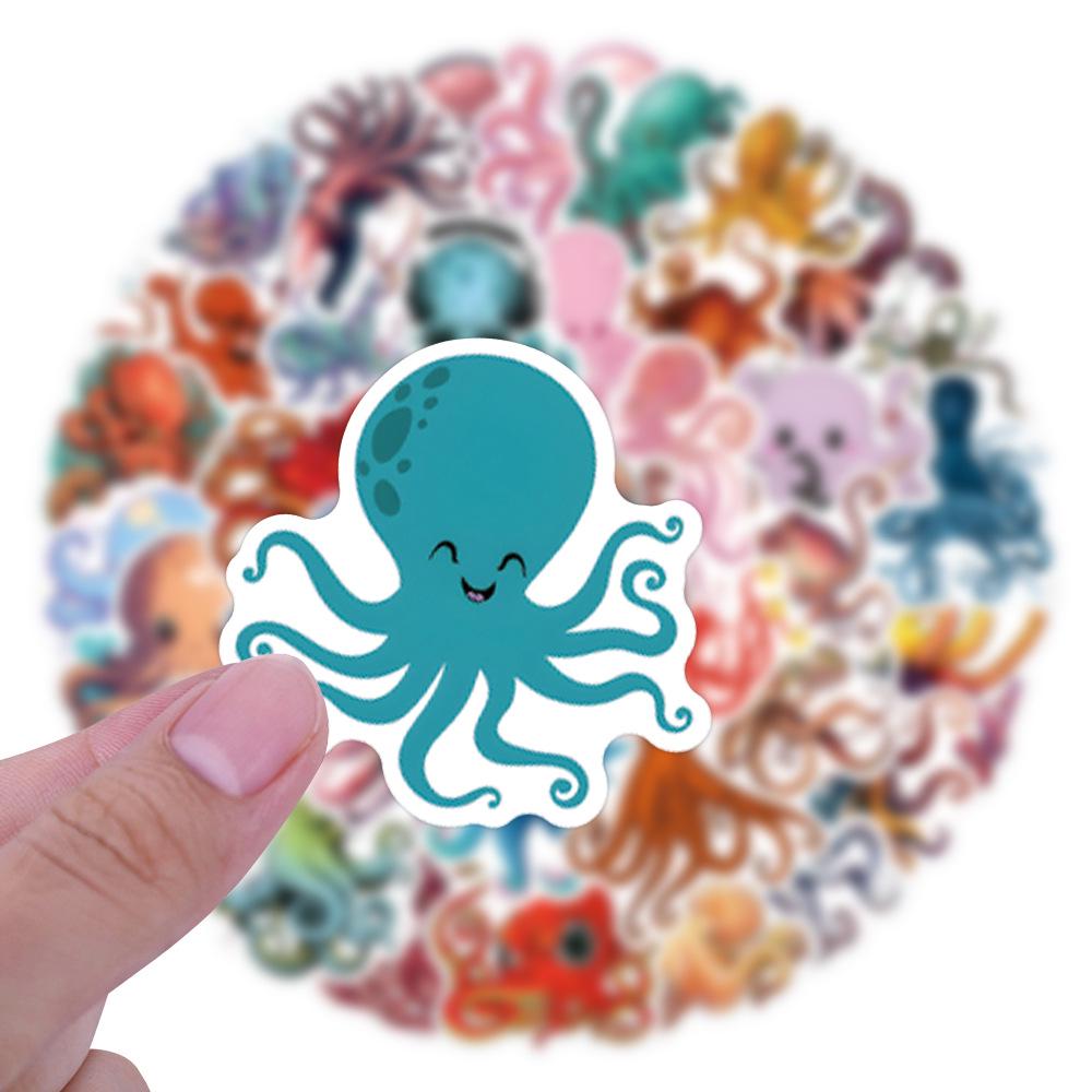 55 Ocean Creature Stickers: Octopus Cartoon Waterproof Decals for Planners, Water Bottles, Computers, and More.