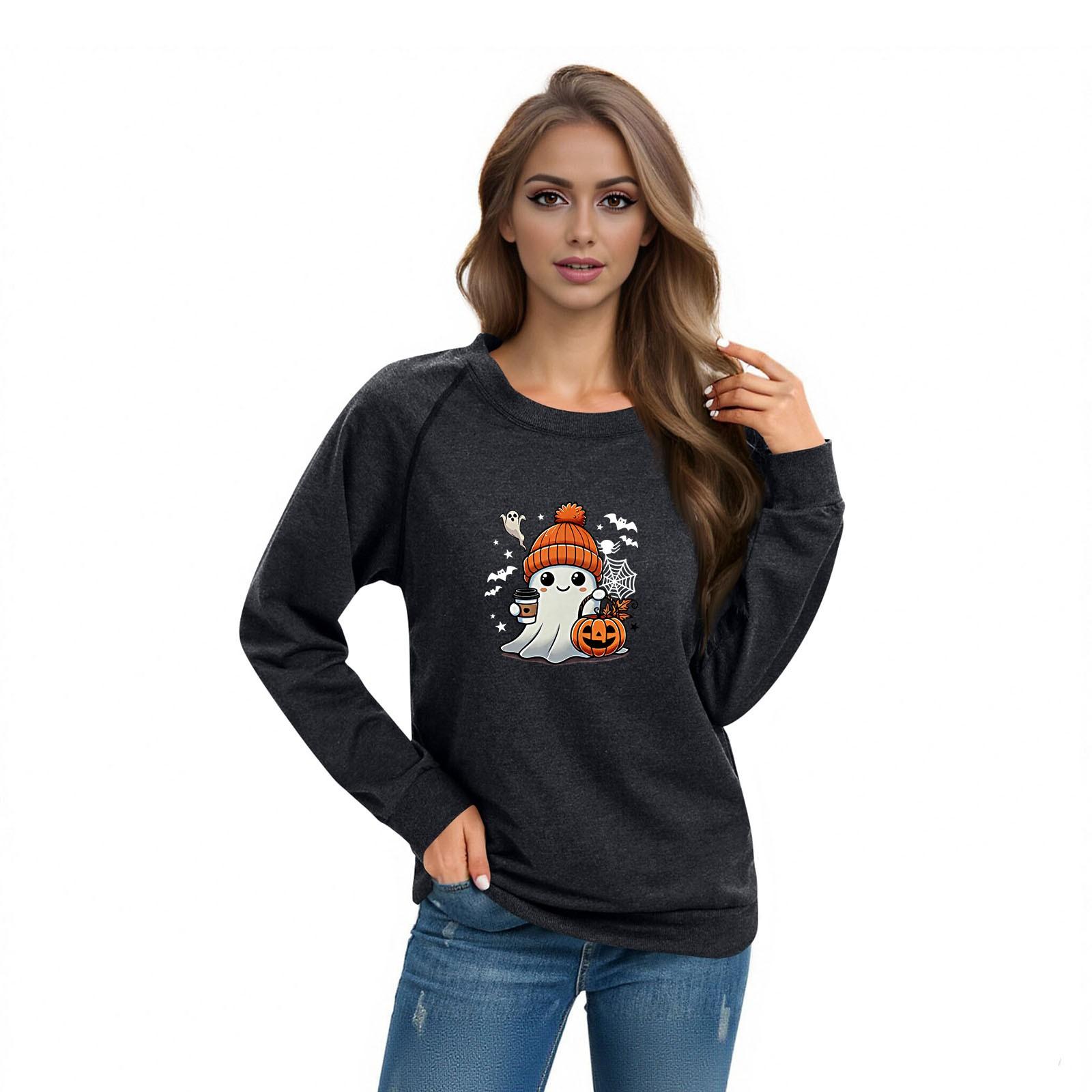 

Women s Casual Raglan O-neck Long Sleeve Halloween Print Top L