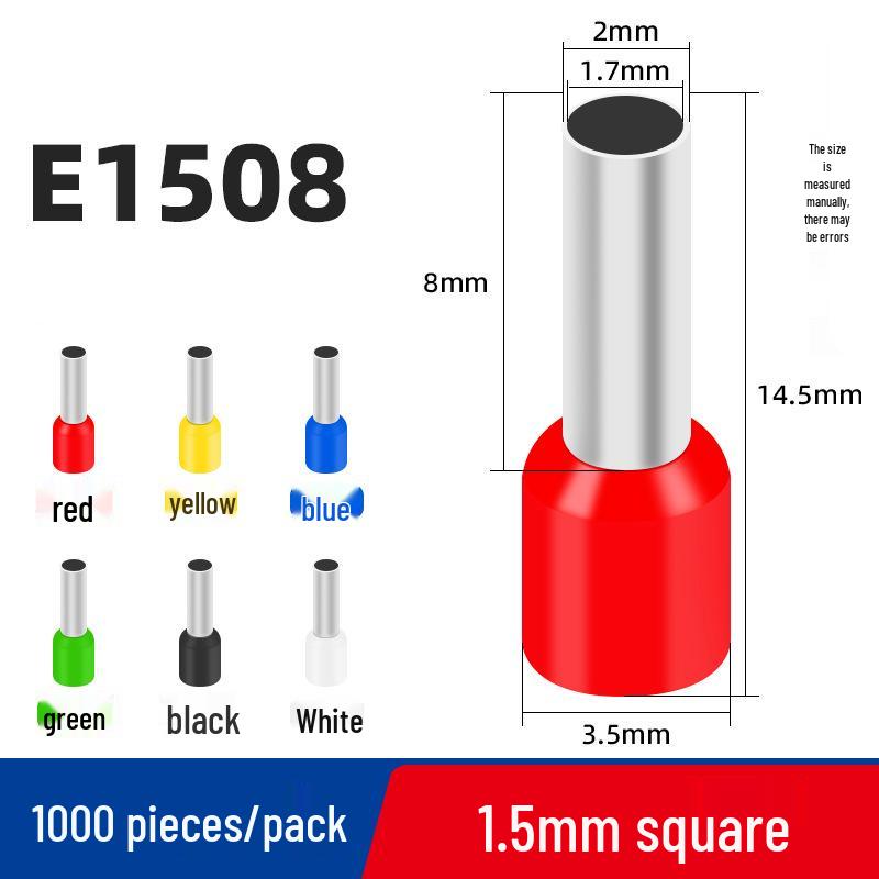 Copper Nickel Plated Tubular Terminal, 1000 Pieces - European Style Pre-Insulated Pin Crimp Lug for Wiring.