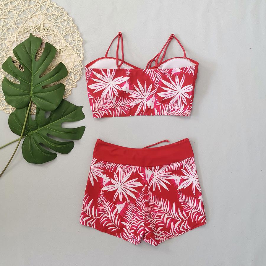 Bikini z wysokim stanem Damskie Vintage Kwiatowy Wzór Plisowany Sznurek Push-Up Patchwork Kostium Kąpielowy Duży Rozmiar Strój Kąpielowy