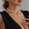 Baroque Imitation Glass Pearl Necklace, Personalized Simple Tassel OT Buckle Necklace