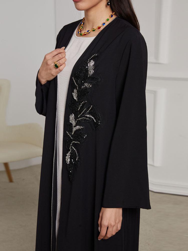 2024 Elegant Handmade Beaded Middle Eastern Muslim Pleated Cardigan Dress