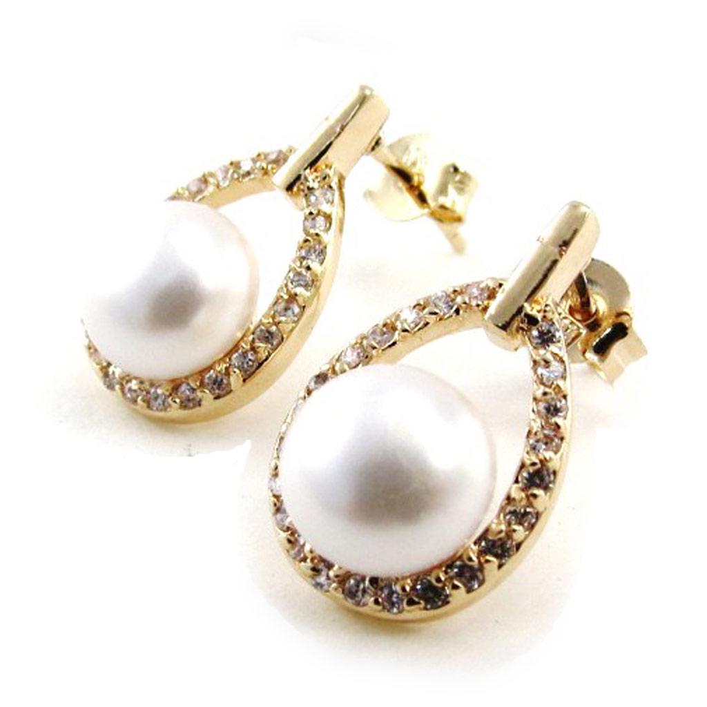 Les Trésors De Lily [J0194] - BO Gold Plated 'Sissi' White Gold - 18x10 Mm