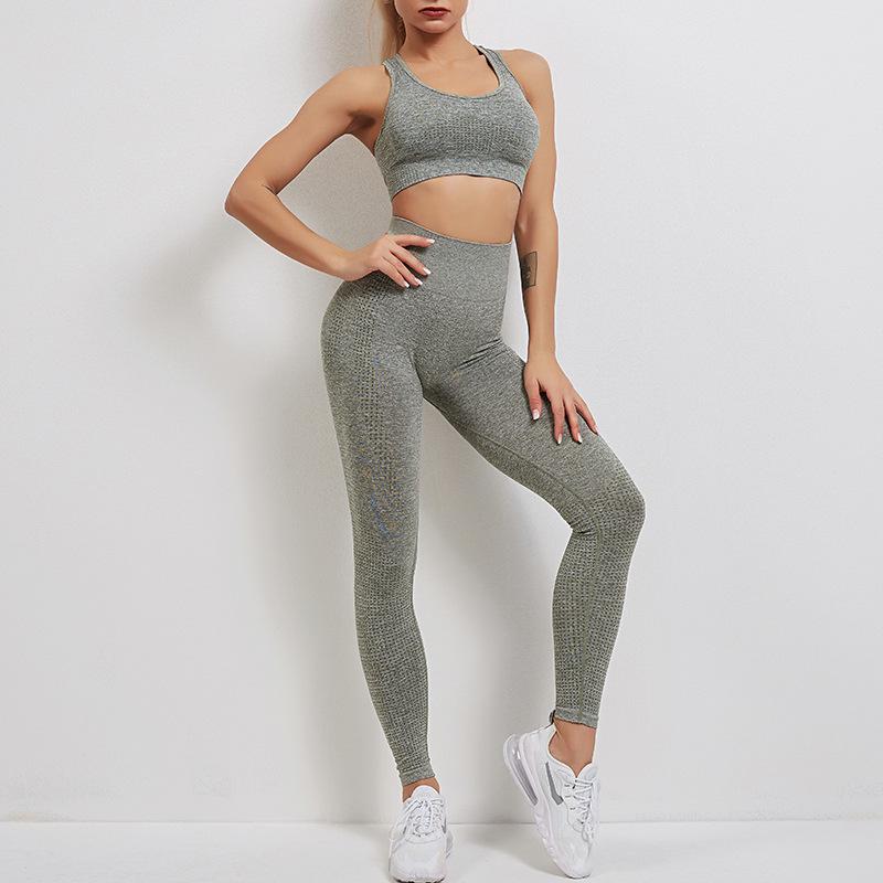 

Женский спортивный бюстгальтер с полной поддержкой и защитой от ударов и комплект фитнес-леггинсов с высокой талией S