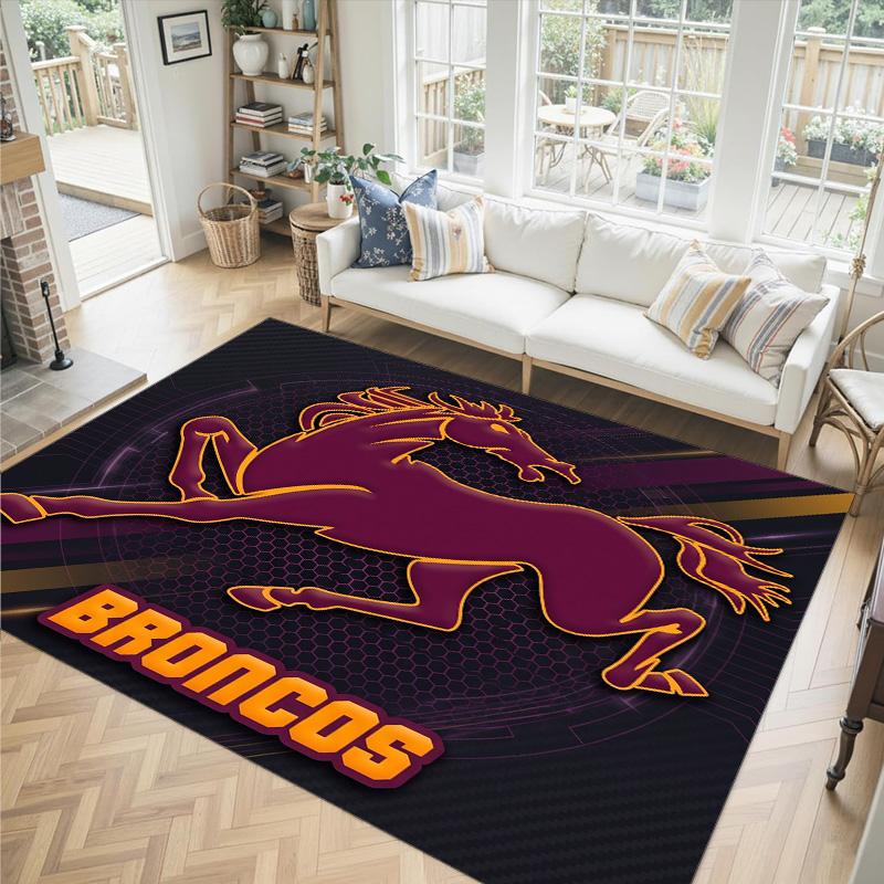 Brisbane Broncos Design Crystal Velvet Carpet Cozy Non?Slip Printed Rug For Bedroom Living Room Entrance