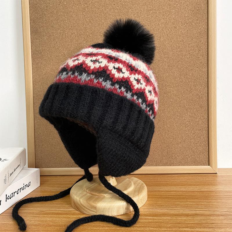 Female winter sweet and cute plush thickened wool hat ear protector student versatile warm knitted hat