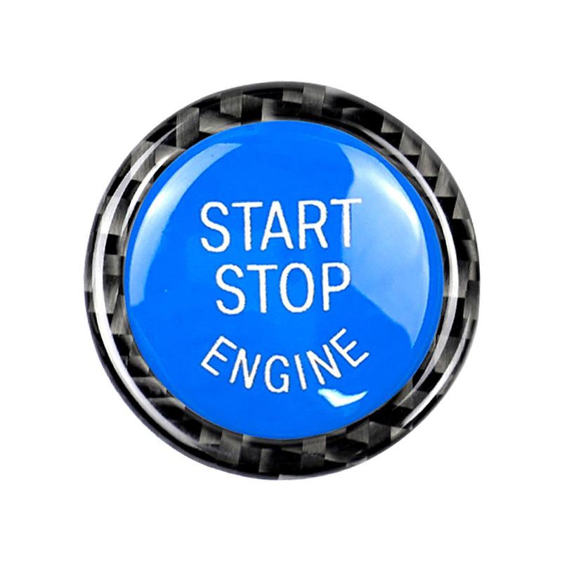 Protective Engine Start Stop Button Cover with Blue Carbon Trim Rings Kit for E90 E92 E93 320i Z4 E89 Car Accessories