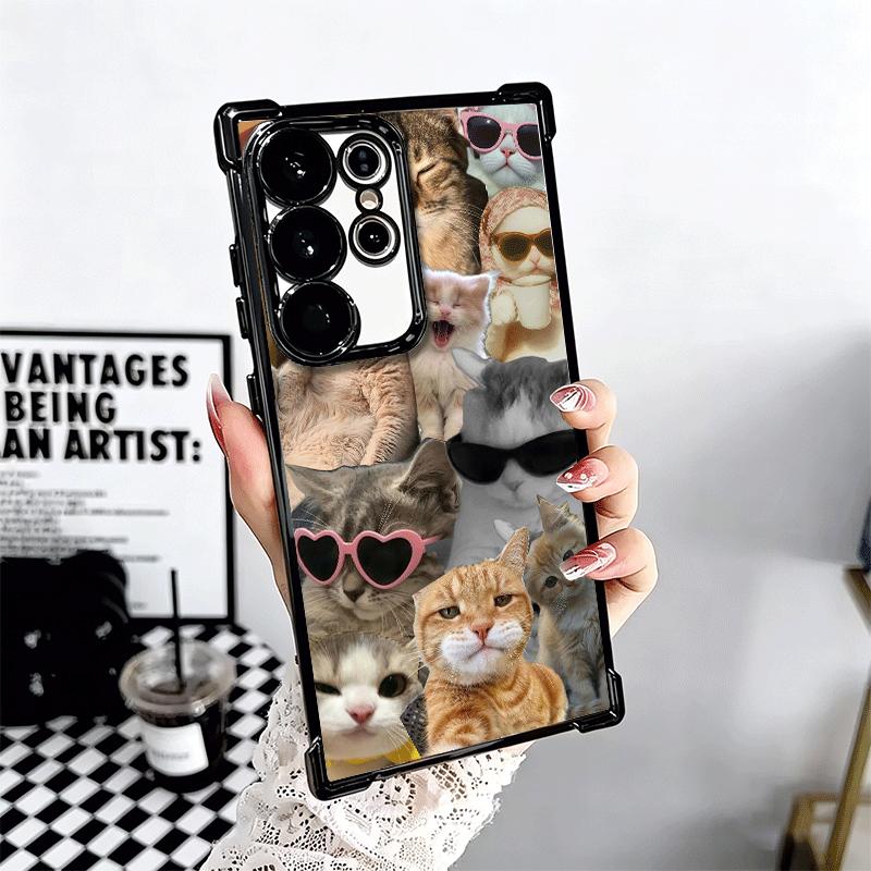 Crying Cats Combine Memes Plating Phone Case For Samsung Galaxy S24 S25 FE S26 Edge S23 Ultra S22 S21 Plus S20 Anti-Fall Airabag