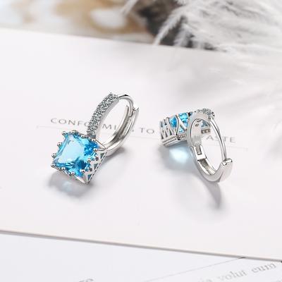 Pendientes cuadrados de cristal azul de Plata de Ley 925 para mujeres y niñas, accesorios de joyería de compromiso de boda Eh1164