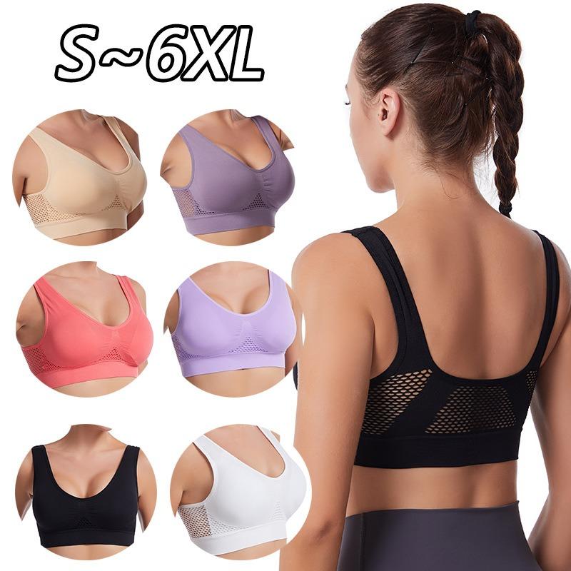 Plus Size Wireless Hollow Mesh Breathable Women Sports Bra For Yoga