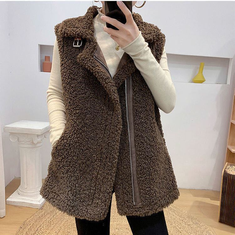 Lamb wool vest women's Korean version 2024 spring and autumn new fur integrated loose vest vest vest jacket