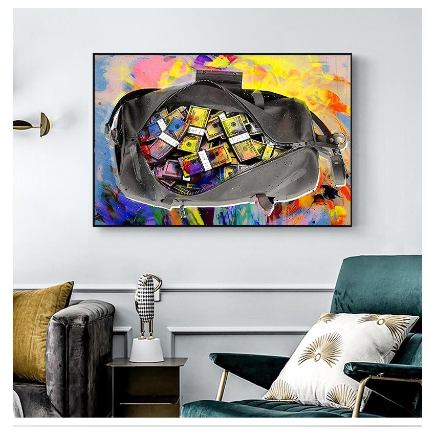 

Сумка Деньги Стена Искусство Плакаты и принты Стрит Арт Картина для гостиной Дом Декор Граффити Искусство Холст Живопись Безопасный Без рамки