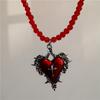 Y2K Gothic Jewelry Heart Rose Cross Pendant Black Beaded Chain Rivet Necklace For Women Men Punk Vintage Grunge Neck Accessories