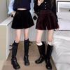 2024 Women's Black Gold Velvet A-Line Shorts – Casual European Style, Loose Fit with Tight Waist for Autumn/Winter