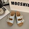 Cowhide version~ sponge cake thick-bottomed one-word slippers for women's summer wear, summer cork beach cool slippers