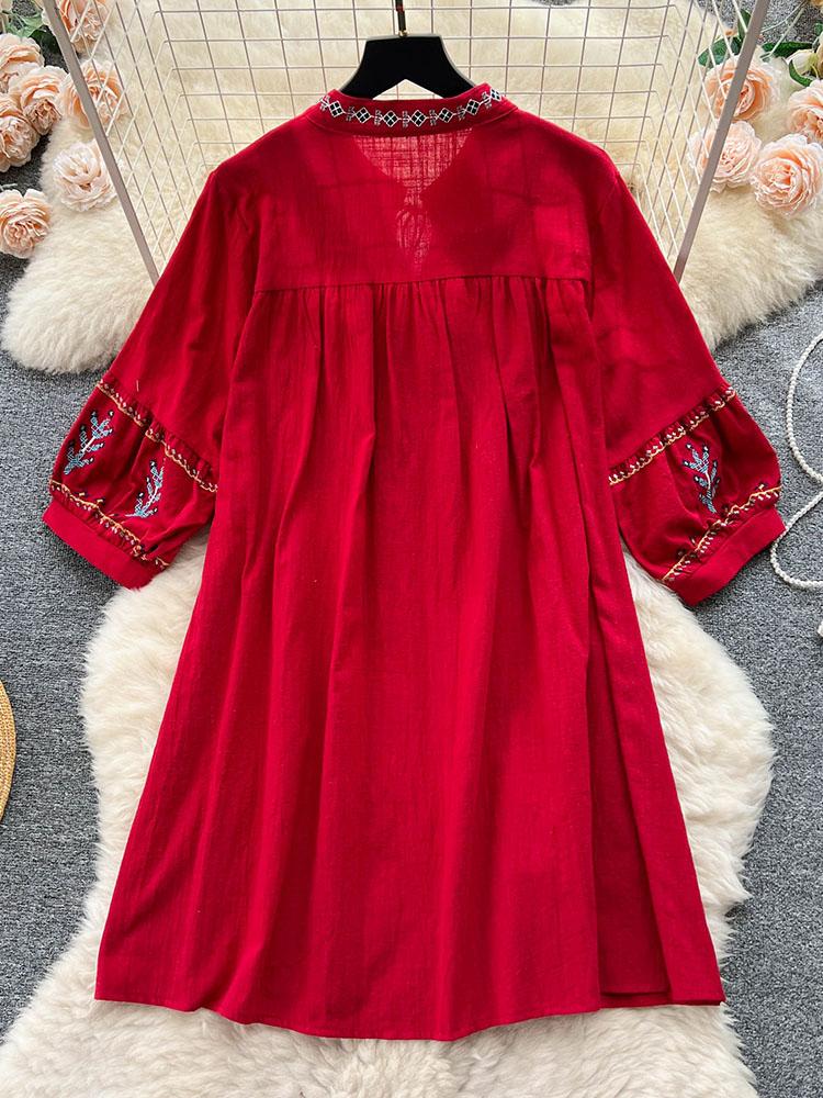 Damenkleid im nationalen Stil mit Stickereien im Retro-Stil, schmale Passform, mittellange Rüschen, Vintage-Gothic-Kleider, elegante Puffärmel, neues Partykleid